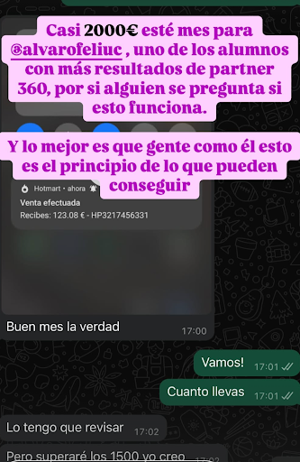 Resultado real de Álvaro, alumno de Partner 360, que generó cerca de 2000€ en un mes aplicando estrategias de afiliación