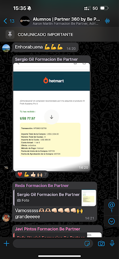 Resultado real: alumno de Partner 360 genera su primera comisión en Hotmart gracias al marketing de afiliación