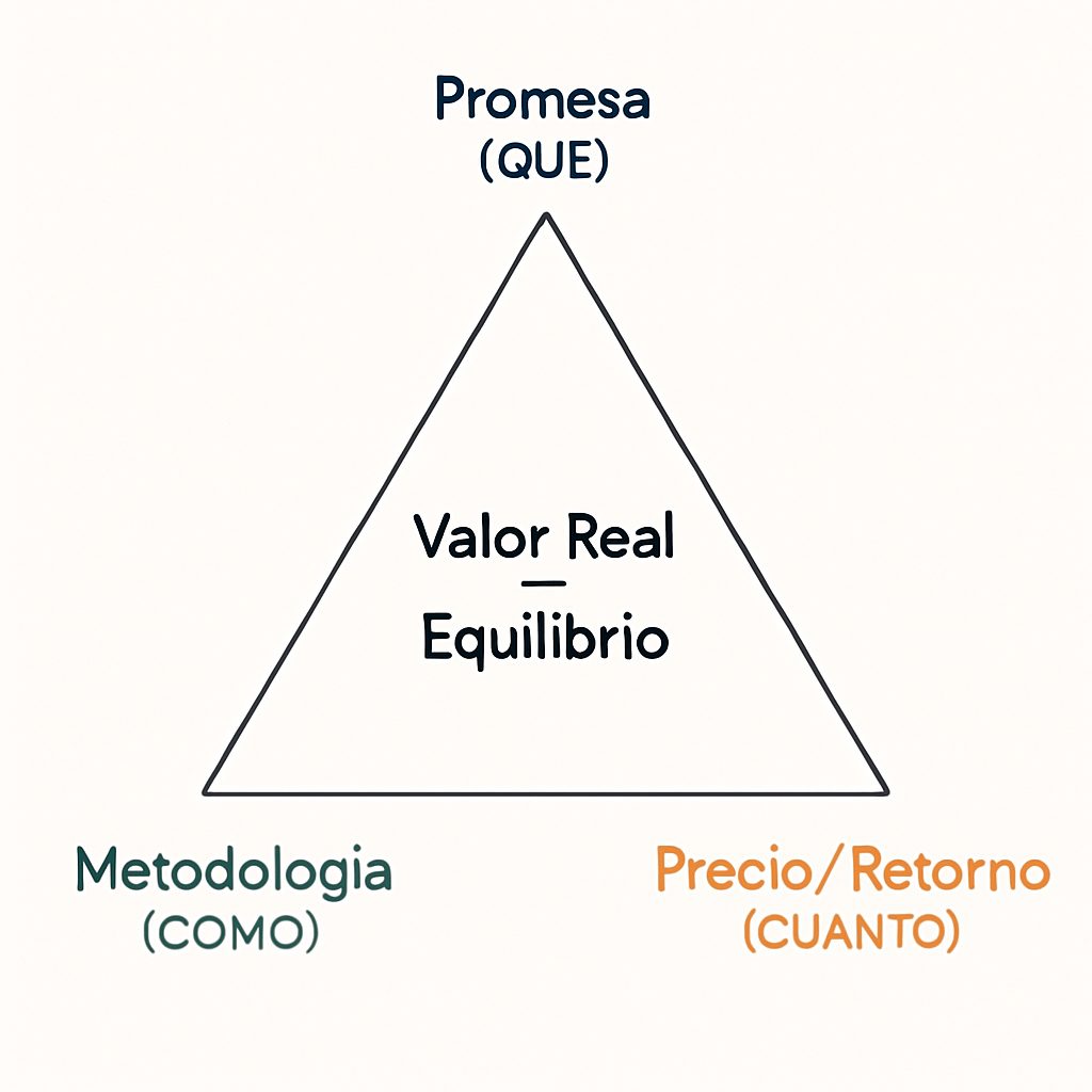 Diagrama del Triángulo del Valor para evaluar cursos online: promesa, metodología y retorno real