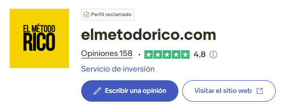 Opiniones de Trustpilot sobre El Método RICO con una puntuación de 4,8 sobre 5 basada en más de 150 reseñas verificadas.